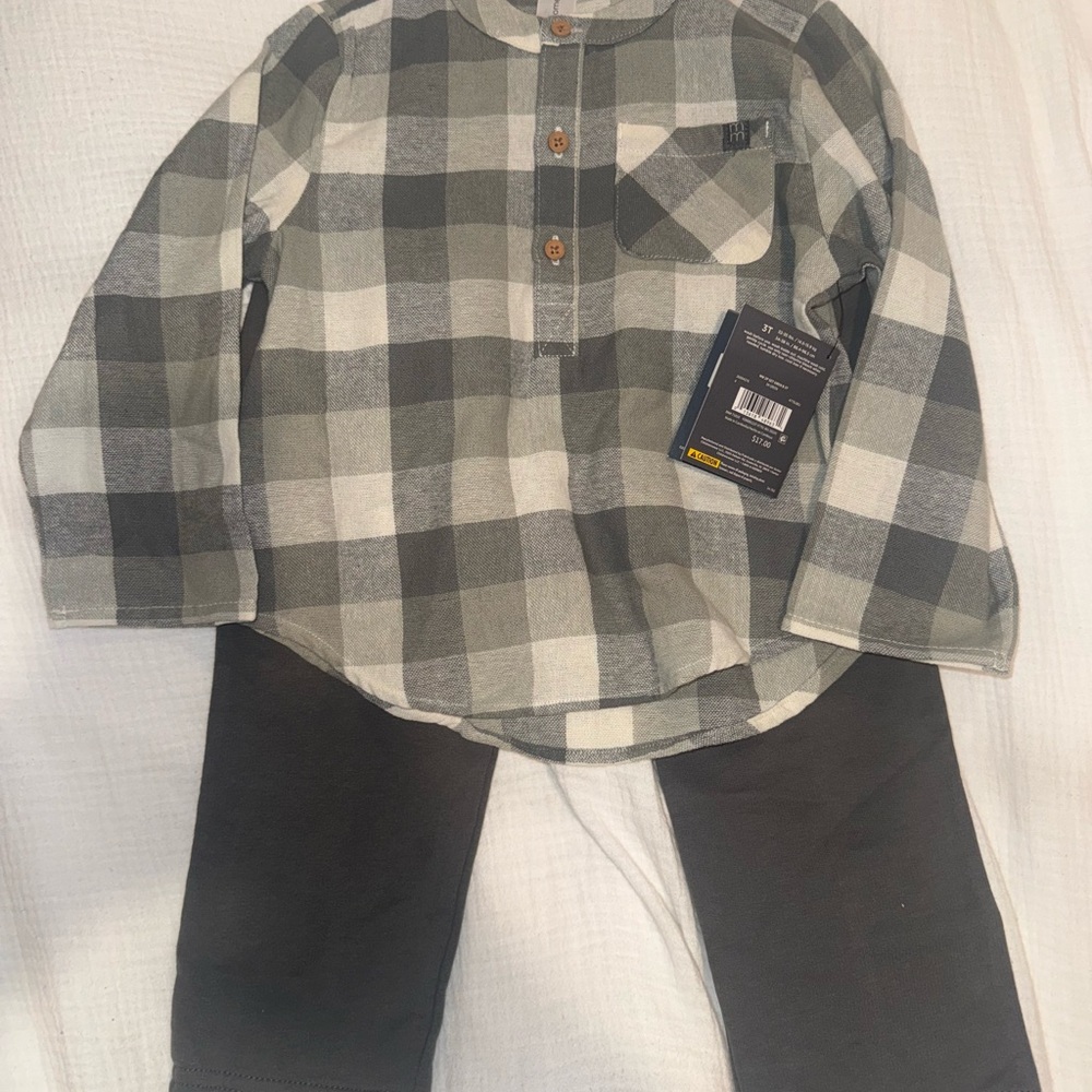 Gerber Plaid Shirt and Pants Set - Gray and Black